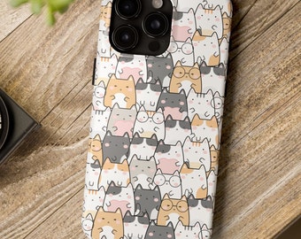 Cute Cartoon Cat Phone Case, Funny Cats iPhone 15 15 Pro 15 Pro Max 14 13 Pro Max case iPhone 12 case iPhone XS Max, Cat Lover Gift