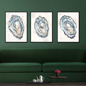 Oyster Shell Wall Art Colorful Pastel Oyster Print Set of 3 Coastal Beach House Wall Art Painting Prints Summer Dining Room Kitchen Print