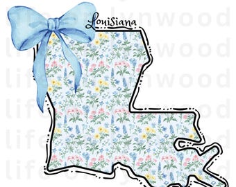 Grandmillennial Louisiana PNG, LA Png, Coquette png, State png, Preppy png, Boho png, Girly digital, Louisiana Girl Png, DTF, Floral png