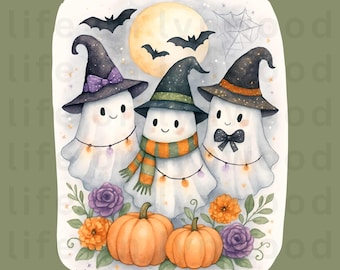 Cute Ghost Halloween PNG, Floral Ghost Sublimation Design, Fall PNG, Spooky png, Autumn Png, Instant Download