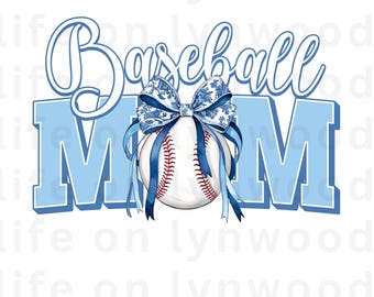 Baseball Mom Coquette blue bow baseball png file, baseball mama png file, Png file download, Sublimation png file, baseball mom png design
