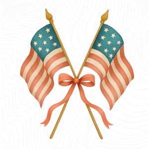 Preppy American Flags PNG, Coquette Watercolor Preppy Flag, Preppy Patriotic Clip Art, Fourth of July Preppy, Grandmillennial Fourth of July