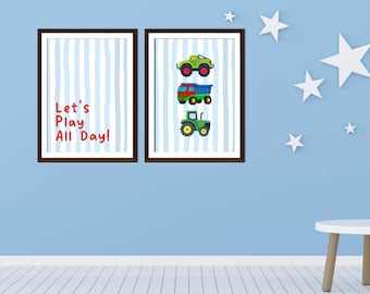 Playroom Wall Art, Boy's Room Wall Decor, Let's Play Digital Art File, Toy Car Truck Wall Art, Nursery Artwork, Cute Little Boy Room Art