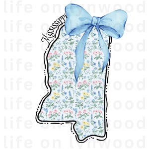 Grandmillennial Mississippi PNG, MS Png, Coquette png, State png, Preppy png, Boho png, Girly digital, Mississippi Girl Png, DTF, Floral png