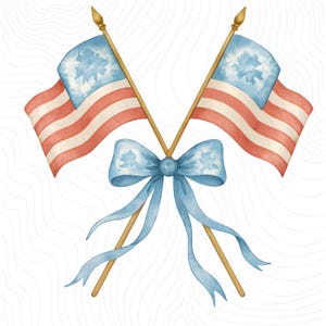 Coquette Watercolor American Flags PNG, Preppy Flag, Preppy Patriotic Clip Art, Fourth of July Preppy, Grandmillennial Fourth of July png