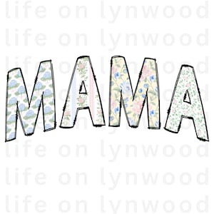 Coquette Mama Grandmillennial Doodle Letters PNG Descarga digital, Diseño floral chinoiserie Grandmillennial, coquette preppy mama png