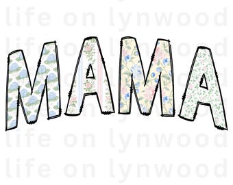 Coquette Mama Grandmillennial Doodle Letters PNG Digital Download, Chinoiserie Floral Grandmillennial Design, coquette preppy mama png