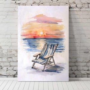 plażowa sztuka ścienna akwarela zachód słońca wydruk na plaży modny nadmorski plakat sztuka ścienna dekoracja domu na plaży bar na plaży sztuka ścienna plaża airbnb