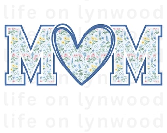 Coquette Mom Grandmillennial PNG Digital Download, Chinoiserie Floral Heart Grandmillennial Design, coquette preppy mama png, Cute Mom png