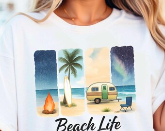 Brush Stroke Summer Beach Life PNG, Beach tshirt digital file, Cute Beach png, Beach camping digital download, summer sublimation graphic