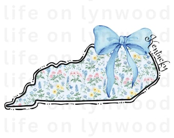 Grandmillennial Kentucky PNG, KY Png, Coquette png, State png, Preppy png, Boho png, Girly digital, Kentucky Girl Png, DTF, Floral png