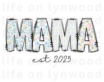 Coquette Mama Grandmillennial Doodle Letters PNG Digital Download, Chinoiserie Floral Grandmillennial Design, coquette preppy mama est png