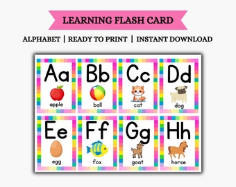 Printable Alphabet Flash Card, 26 ABCs Flashcard, Kids Educational Card, Classroom Decor, PDF File, Instant Download