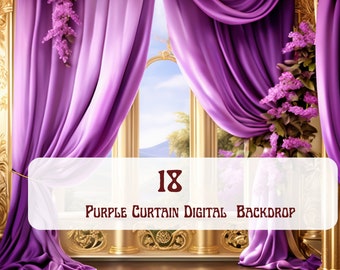 Purple Curtain Draped Background, Studio Background ,Photography, Digital Backdrop, Photoshop Texture Overlay