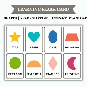 Printable Different Shapes Flash Card, Pre Montessori Material Flashcard, Kids Educational Card, Classroom Decor, PDF File, Instant Download