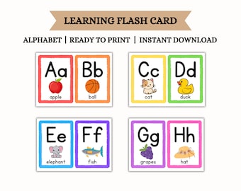 Printable Alphabet Flash Card, 26 ABCs Flashcard, Kids Educational Card, Classroom Decor, PDF File, Instant Download