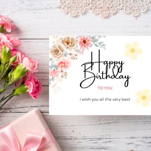 Printable Happy Birthday Greetings card, Card of Appreciation, Gratitude Print at Home Card, Printable PDF File, Instant Download