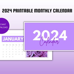 12 pages of monthly 2024 Calendar, Sunday Calendar Start, Wall Calendar 2024, 2024 Calendar Print, Printable PDF Calendar, Instant Download