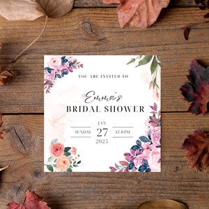 Floral Bridal Shower Invitation Card, Bridal Shower Invites, Editable Bridal Shower Canva Template, Printable Prints, Instant Download