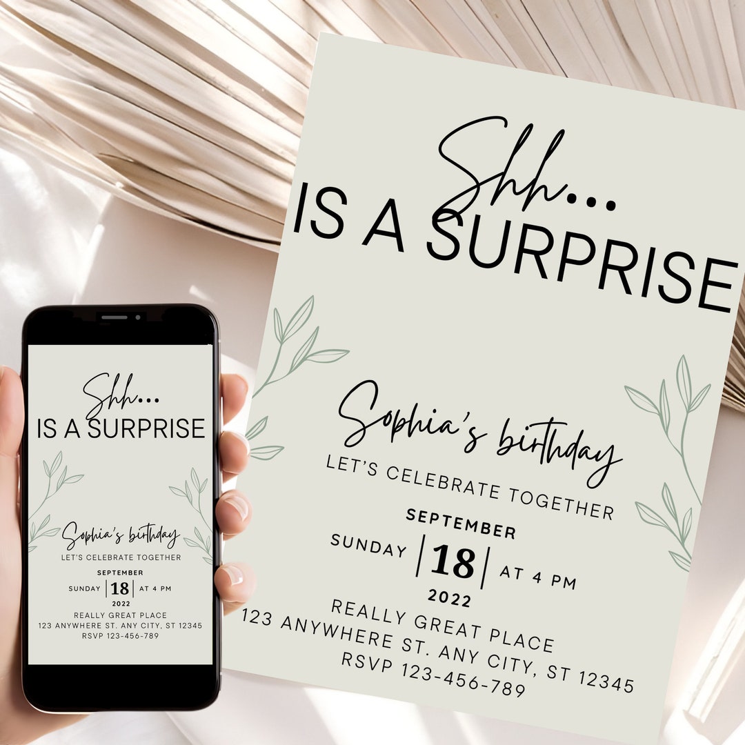 Green Art Line Birthday Invitation Template, Minimal Invite Elegant ...