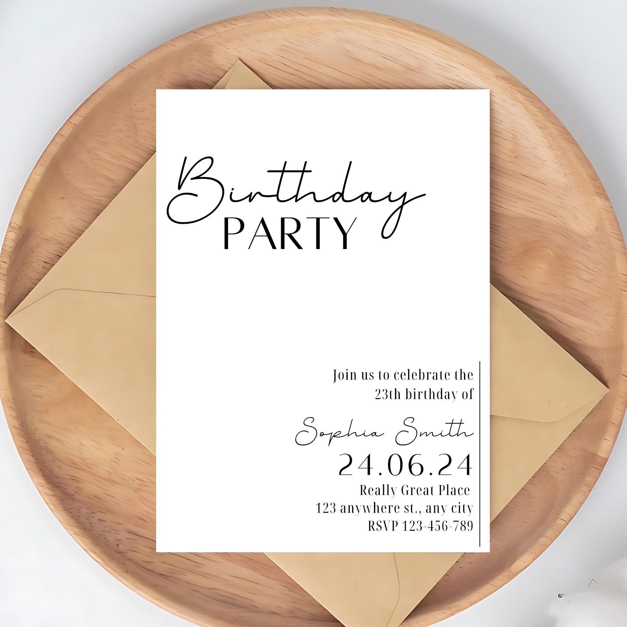 Minimal Birthday Invitation Template | Elegant Birthday | Minimal Party ...