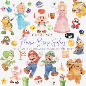 以下が含まれることがあります： マリオブラザーズギャラクシーのデジタルクリップアート120点セット。マリオ、ルイージ、ピーチ姫、キノピオ、クッパ、ヨッシーなどのキャラクターに加え、ゲーム内のアイテム、コイン、敵キャラクターが含まれており、すべて透過PNGファイルとして提供されています。