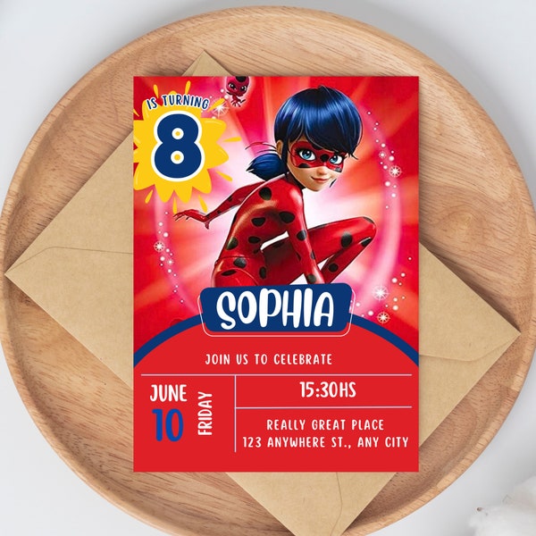 Miraculous Ladybug Birthday Invitation Template: Editable, Digital, Printable, and Customizable