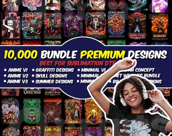 10,000 Bundle Premium Designs, big pack of designs, Anime t-shirt Designs, download link, free comercial use, Bundle design