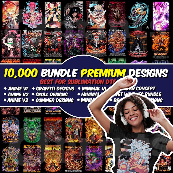 10,000 Bundle Premium Designs, big pack of designs, Anime t-shirt Designs, download link, free commercial use, Bundle design