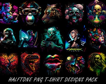 30 Halftone PNG T-shirt Design Pack, Halftone Designs, T-shirt Printing, DTF Printing, DTG, png designs, sublimated designs for shirt