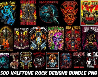 500+ T-Shirt Designs Bundle, Rock Bands Design Pack, Halftone Design Pack, Biker Design, Rock Bands T-Shirts, , Heavy Metal,Halftone T-Shirt