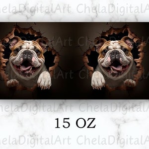 3D Bulldog Hole in a Wall Mug Wrap, 11oz and 15oz Mug Template, Mug Sublimation Design, Dog Mug Wrap Template, Instant Digital Download PNG image 3