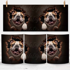 3D Bulldog Hole in a Wall Mug Wrap, 11oz and 15oz Mug Template, Mug Sublimation Design, Dog Mug Wrap Template, Instant Digital Download PNG image 4