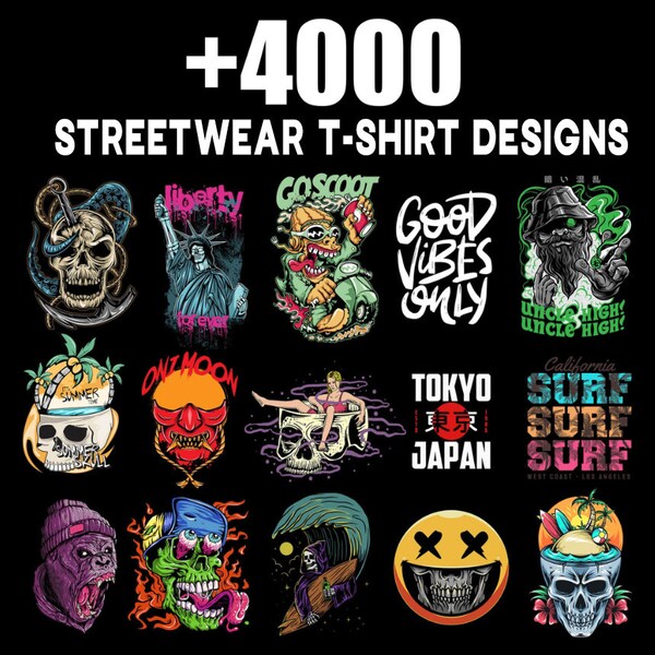 4000 Urban Streetwear Designs / T-shirt Design bundle/ Streetwear Designs/ Aesthetic Designm/ shirt designs, Graphics shirt / DTF, DTG