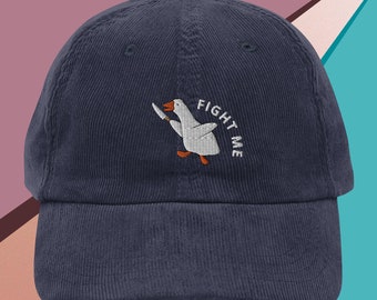 Cadeau idiot brodé d'oie, canard de meurtre avec le couteau meme, combattez-moi, chapeau d'oie en velours côtelé, casquette de baseball unisexe vintage drôle