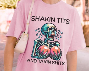 Sacudiendo las tetas y cagando, camisetas meme divertidas y fuertes, camiseta gráfica divertida del año 2000 para mujer, camiseta ofensiva, regalo de fiesta para novia