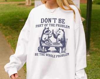 Raccoon Opossum Meme Sweater, Funny Oversized Sweatshirt Trendy Gift For Raccoon Lover Sarcastic Crewneck Woodland Animals Silly Sweatshirt