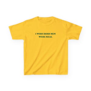 "I Wish Irish Men Were Real" Lime Green Baby Tee, Funny Irish Shirt, Y2K Trendy Top, St. Patrick's Day Aesthetic Tee, Gift for Her.