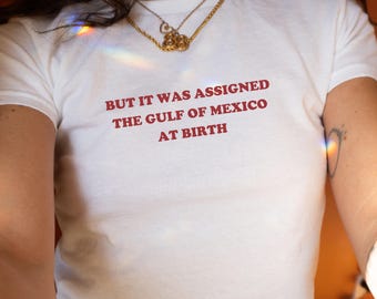 Foi atribuído o Golfo do México ao nascer. Camiseta infantil Y2K. Camiseta anti-Golfo da América. Camiseta do Golfo do México. Camiseta política. Camiseta de protesto anti-Trump.