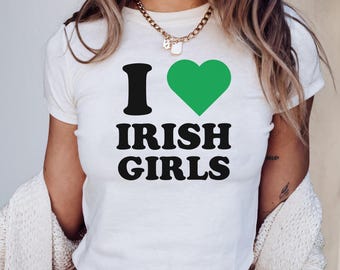 I Heart Irish Girls Baby Tee WLW Sapphic Shirt Y2K Baby Tee St Patrick’s Day Women’s Fitted Tee Lesbian Irish Gift Trendy 90s Tee