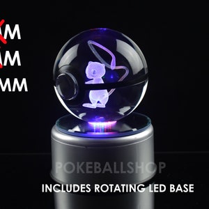 Crystal Pokeball LARGE with BASE, Laser Engraved, Holographic Crystal Decorations Glass