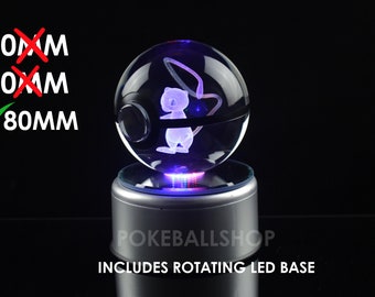 Crystal Pokeball LARGE with BASE, Laser Engraved, Holographic Crystal Decorations Glass