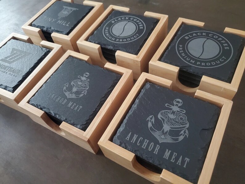 Custom Logo Slate Coasters, Engraved Slate Coasters With Your Logo - Etsy