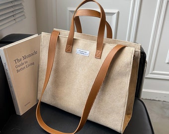 Corduroy Shoulder Bag, Handbag, Reusable Shoulder Bag, Tote Shoulder Bag, Tote Bag for Women, Cute Bag, Laptop, One Shoulder Messenger Bag