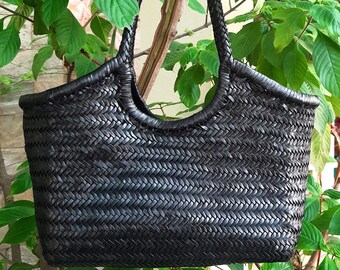 Genuine Leather Hand Woven Bamboo - Handmade in Italy