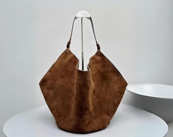 Bag from Suede Leather COLOR OPTIONS Soft Open Top Spacious Modern Shoulder Handbag Casual Minimal Everyday Small Tote