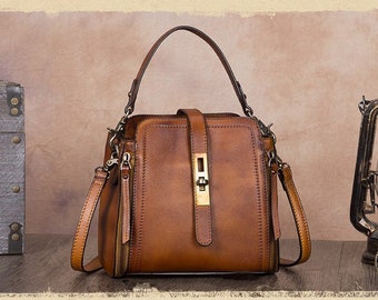 Handtaschen aus echtem Leder für Damen, handgefertigte Geldbörsen, handgefertigt in Italien, Schultertasche mit oberem Griff, Vintage-Stil