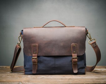 Personalized Laptop Bag for Men, Vintage Leather Bag Made in Europe,  Men Briefcase Handmade by Real Artisans, Computer Bag for School