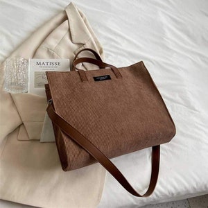 Corduroy Shoulder Bag, Handbag, Reusable Shoulder Bag, Tote Shoulder Bag, Tote Bag for Women, Cute Bag, Laptop, One Shoulder Messenger Bag Caffè