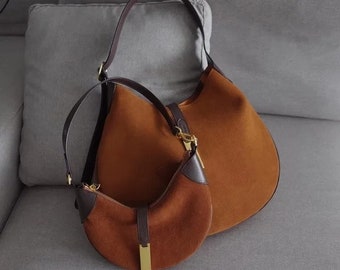 New Genuine Leather Women Shoulder Bag Large Hobos Underarm Bag Half Moon Design Women's Handbags